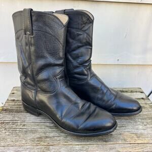 Vintage Justin Boots Black Roper Pull On Round Toe Cowboy Western 3133 8 1/2 D
